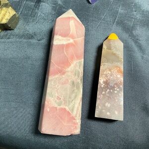 Large pink opal tower* & galaxy flower agate/amethyst tower*